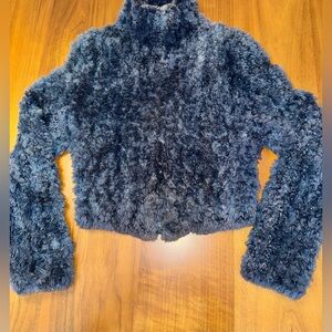 Paula Lishman Knit Fur Steel Blue Cropped Jacket, size S